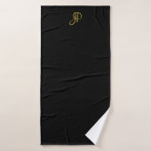 Handgeschreven Initiaal Monogram Zwart Goud Sjablo Badhanddoek (Badhanddoek)