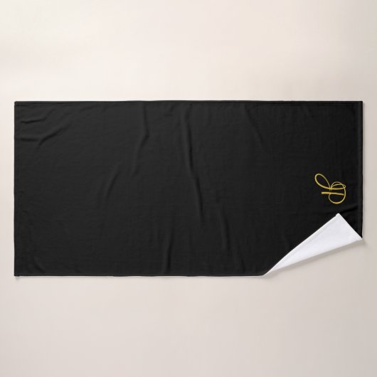 Handgeschreven Initiaal Monogram Zwart Goud Sjablo Badhanddoek (Badhanddoek)
