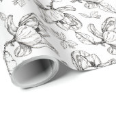 Handgeschreven inkt Magnolia Flower Gift Wrap Cadeaupapier (Rol Hoek)