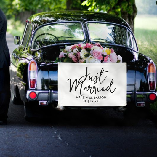 Handgeschreven Just Married Car Banner