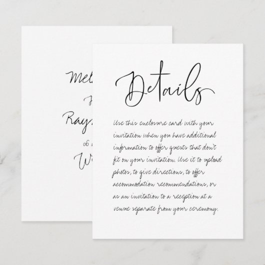 Handgeschreven Kaart met details over bruiloft (Voorkant / Achterkant)