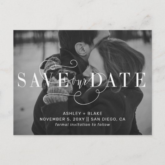 Handgeschreven kalligrafie Foto Opslaan Datum Aankondigingskaart (Voorkant)