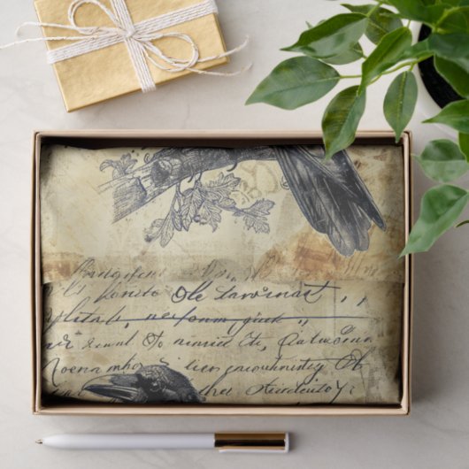 Handgeschreven kalligrafie  Raven Decoupage Tissuepapier (Geschenk)