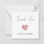 Handgeschreven kalligrafie rood hart Dank u Notitiekaartje (Voorkant)