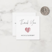 Handgeschreven kalligrafie rood hart Dank u Notitiekaartje (Voorkant / Achterkant in situ)