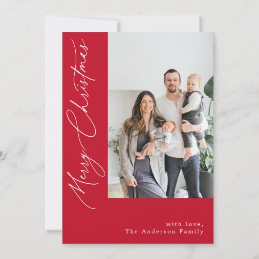 Handgeschreven kalligrafie Rood kerstfoto Feestdagenkaart (Voorkant)