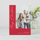 Handgeschreven kalligrafie Rood kerstfoto Feestdagenkaart (Staand voorkant)