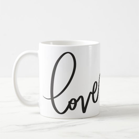 Handgeschreven kalligrafie script liefde koffiemok (Links)