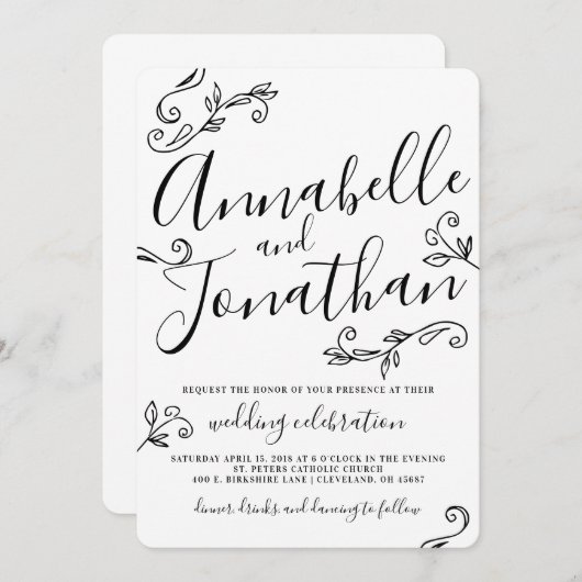 Handgeschreven kalligrafielenweddenschap kaart (Voorkant / Achterkant)