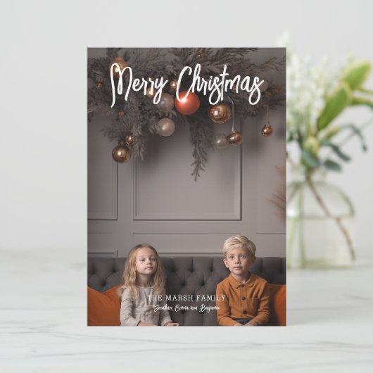 Handgeschreven kerstkalligrafie, volledige foto feestdagenkaart (Staand voorkant)