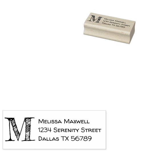 Handgeschreven kinderachtig monogram adres rubberstempel (Gestempeld)