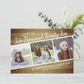 Handgeschreven klas van 2025 | 3 foto's rustiek kaart (Staand voorkant)