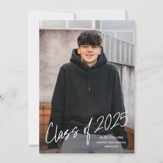 Handgeschreven Klasse van 2025 Foto Afstuderen Aankondiging (Voorkant)