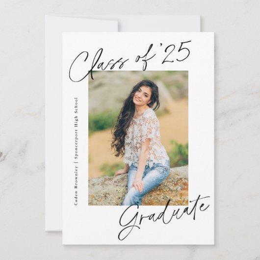 Handgeschreven Klasse van 2025 Foto Afstuderen Kaart (Voorkant)