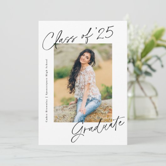 Handgeschreven Klasse van 2025 Foto Afstuderen Kaart (Staand voorkant)
