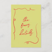 Handgeschreven kleurrijke Bold Modern Wedding Deta Informatiekaartje (Achterkant)