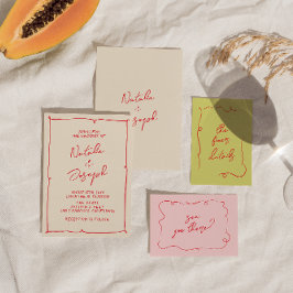 Handgeschreven Kleurrijke Bold Modern Wedding Kaart