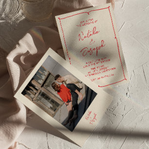 Handgeschreven  Kleurrijke Foto Modern Wedding Kaart