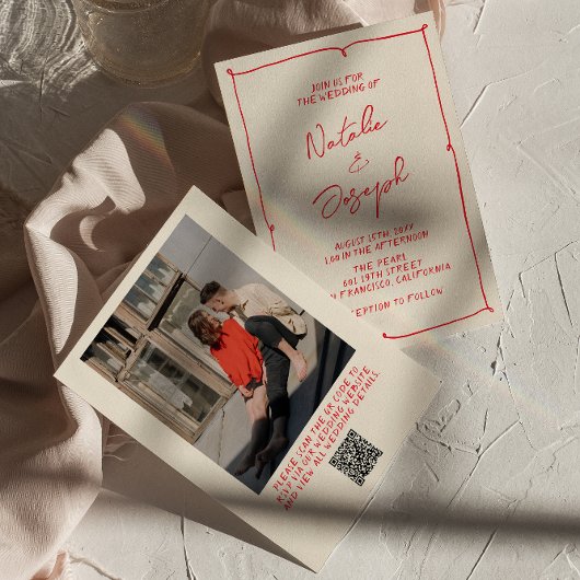 Handgeschreven  Kleurrijke Foto QR Code Huwelijk Kaart