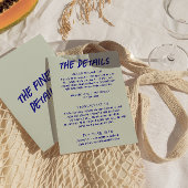 Handgeschreven kleurrijke Funky Retro bruiloft det Informatiekaartje