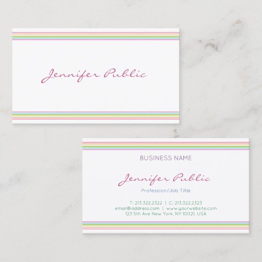 Handgeschreven kleurrijke gestreept moderne Sjablo Visitekaartje (Voorkant / Achterkant)