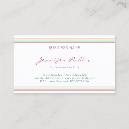 Handgeschreven kleurrijke gestreept moderne Sjablo Visitekaartje (Achterkant)