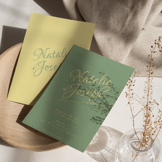 Handgeschreven kleurrijke grillige retro bruiloft kaart