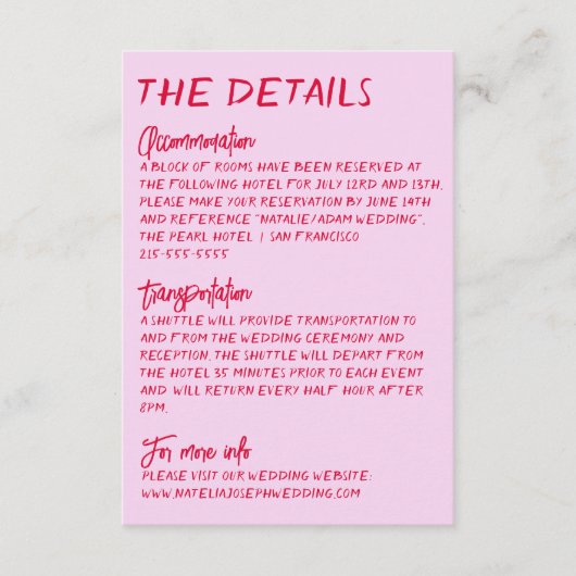 Handgeschreven Kleurrijke Heldere Funky Bruiloft D Informatiekaartje (Voorkant)