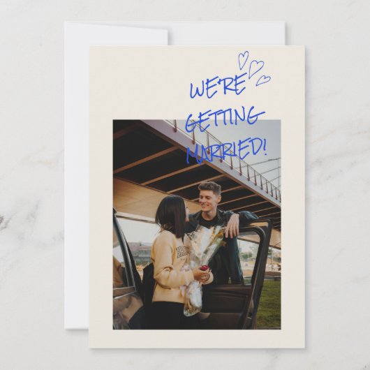Handgeschreven kleurrijke retro funky foto bruilof kaart (Achterkant)