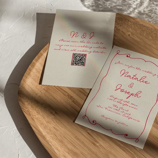 Handgeschreven kleurrijke retro leuke QR code brui Kaart