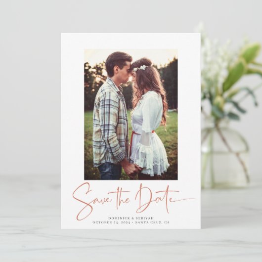 Handgeschreven koper Roos Gold Marble Save the Dat Save The Date (Staand voorkant)