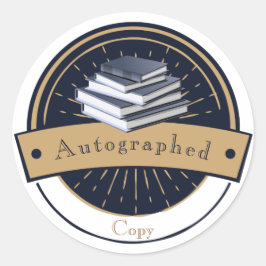 Handgeschreven kopie, stapel boeken ronde sticker