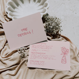 Handgeschreven koraal Kleurrijke Bloemen Trouwdeta Informatiekaartje