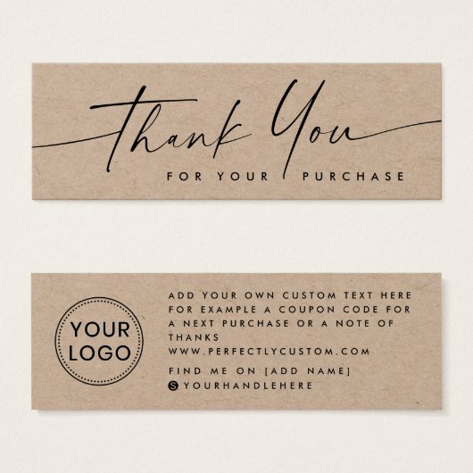 Handgeschreven Kraft paper logo dank u dat u kaart (Voorkant /achterkant)