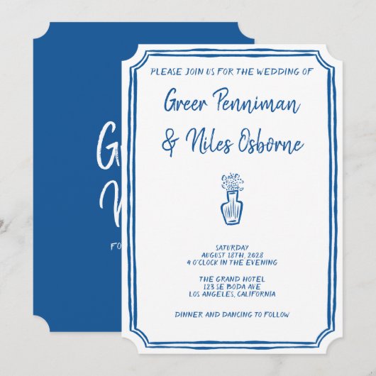 Handgeschreven La Dolce Vita Italiaans Blauw Huwel Kaart (Voorkant / Achterkant)