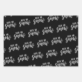 Handgeschreven Laat het Sneeuwvlokken Zwart en Wit Inpakpapier Vel (Voorkant 2)