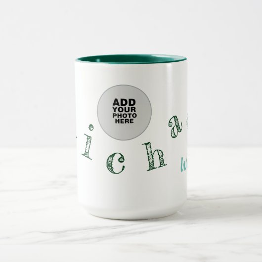 handgeschreven letters van jouw naam + foto op gro mok (Midden)