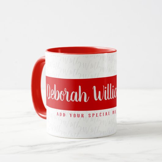 handgeschreven lettertypestijl rood mok (Voorkant links)