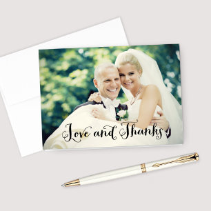 Handgeschreven 'Liefde en Dank' Huwelijksfoto Bedankkaart