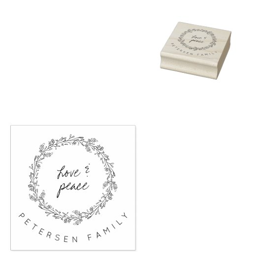 Handgeschreven liefde & vrede winterkrans familien rubberstempel (Gestempeld)