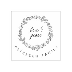 Handgeschreven liefde & vrede winterkrans familien rubberstempel