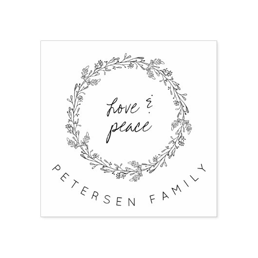 Handgeschreven liefde & vrede winterkrans familien rubberstempel (Afrduk)