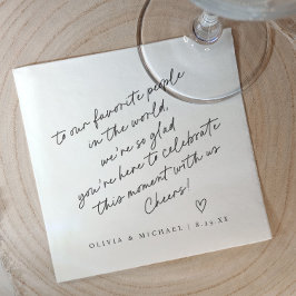 Handgeschreven liefdesbriefje stijl hart bruiloft servet