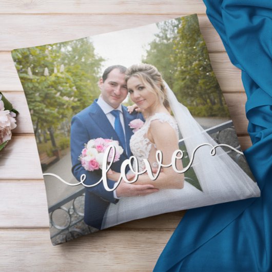 Handgeschreven Liefdesschrift Bruiloft Twee Foto Kussen