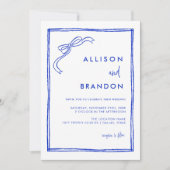 Handgeschreven lint Franse blauwe trouw Kaart (Voorkant)