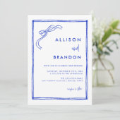 Handgeschreven lint Franse blauwe trouw Kaart (Staand voorkant)