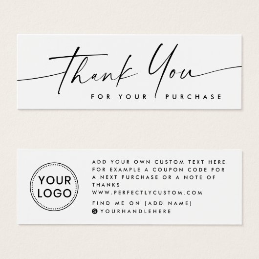 Handgeschreven logo van de manuscriptdouane dank u mini visitekaartjes (Voorkant /achterkant)