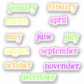 Handgeschreven Maanden Van Het Jaar Script Neon Sticker (Voorkant)