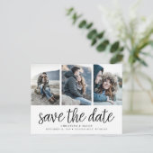 Handgeschreven Manuscript Drie Foto sparen de Datu Aankondigingskaart (Staand voorkant)