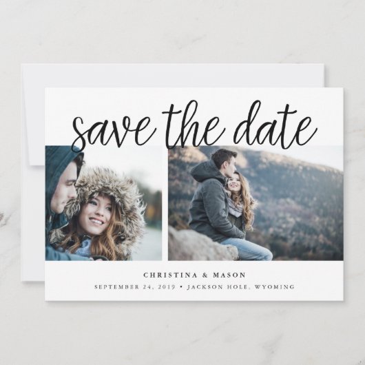 Handgeschreven Manuscript Multi Foto sparen de Dat Save The Date (Voorkant)
